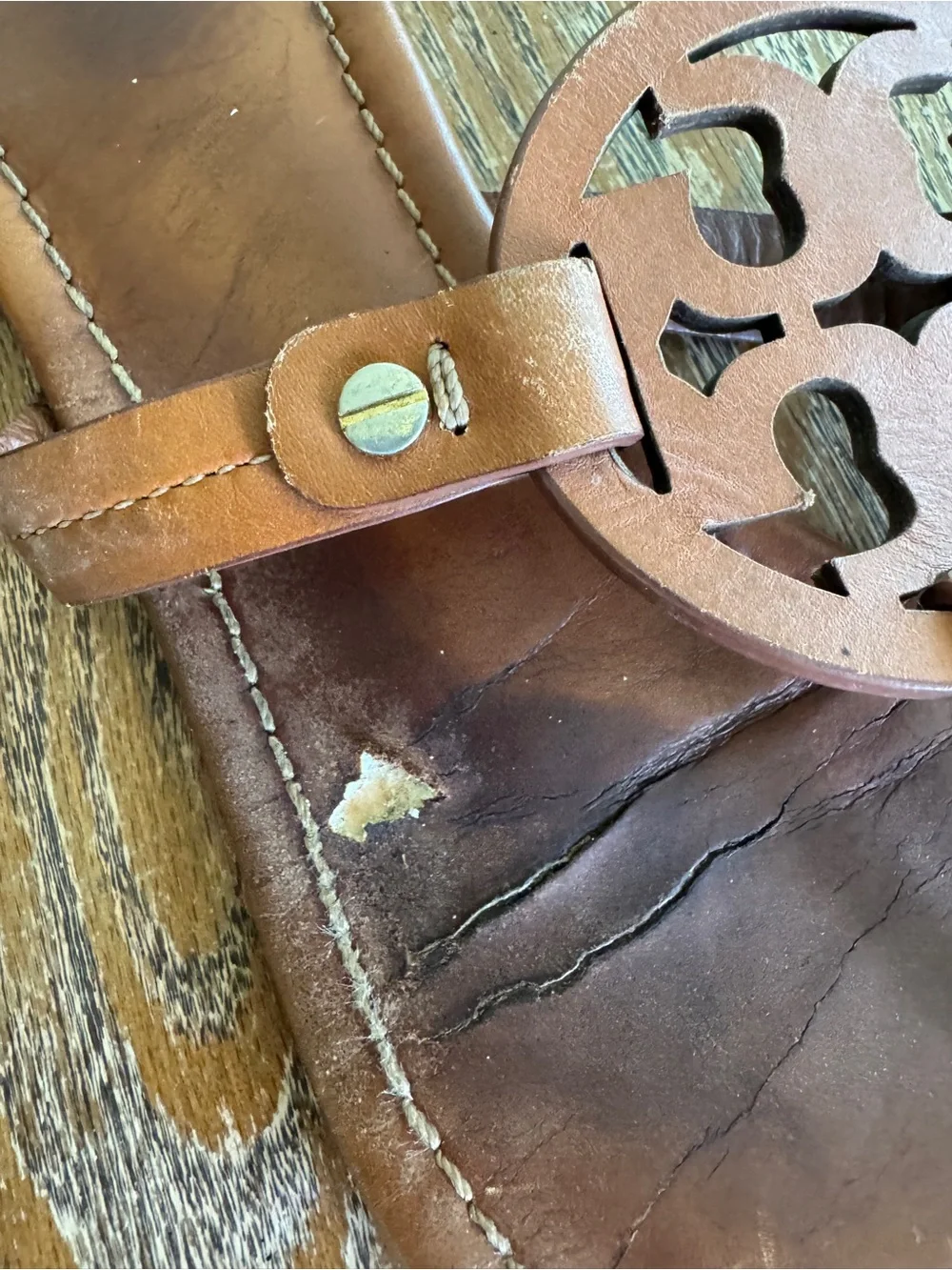 Tory Burch Brown Leather Logo Thong Sandals
